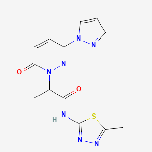 molecular formula C13H13N7O2S B2451998 N-(5-methyl-1,3,4-thiadiazol-2-yl)-2-(6-oxo-3-(1H-pyrazol-1-yl)pyridazin-1(6H)-yl)propanamide CAS No. 1334374-48-9
