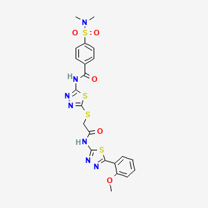 molecular formula C22H21N7O5S4 B2452010 4-(N,N-二甲基氨磺酰基)-N-(5-((2-((5-(2-甲氧基苯基)-1,3,4-噻二唑-2-基)氨基)-2-氧代乙基)硫)-1,3,4-噻二唑-2-基)苯甲酰胺 CAS No. 389073-61-4