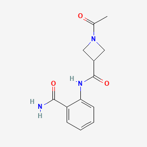 molecular formula C13H15N3O3 B2452017 1-乙酰基-N-(2-氨基甲酰基苯基)氮杂环丁烷-3-甲酰胺 CAS No. 1428379-24-1