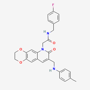 molecular formula C28H26FN3O4 B2452018 N-(4-氟代苄基)-2-(7-氧代-8-((对甲苯胺基)甲基)-2,3-二氢-[1,4]二氧杂环[2,3-g]喹啉-6(7H)-基)乙酰胺 CAS No. 932470-43-4