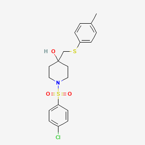 molecular formula C19H22ClNO3S2 B2452036 1-[(4-氯苯基)磺酰基]-4-{[(4-甲苯基)硫代]甲基}-4-哌啶醇 CAS No. 478041-59-7