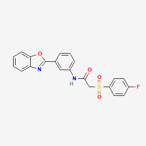 molecular formula C21H15FN2O4S B2452045 N-(3-(苯并[d]噁唑-2-基)苯基)-2-((4-氟苯基)磺酰)乙酰胺 CAS No. 895475-43-1
