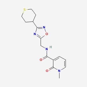 molecular formula C15H18N4O3S B2452055 1-methyl-2-oxo-N-((3-(tetrahydro-2H-thiopyran-4-yl)-1,2,4-oxadiazol-5-yl)methyl)-1,2-dihydropyridine-3-carboxamide CAS No. 2034292-47-0