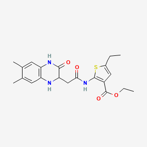 molecular formula C21H25N3O4S B2452062 Ethyl 2-[2-(6,7-dimethyl-3-oxo-1,2,3,4-tetrahydroquinoxalin-2-yl)acetamido]-5-ethylthiophene-3-carboxylate CAS No. 1009182-93-7