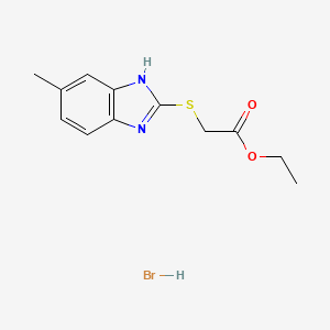 molecular formula C12H14N2O2S B2452067 ethyl 2-[(5-methyl-1H-1,3-benzimidazol-2-yl)sulfanyl]acetate-hydrabromide CAS No. 1052548-38-5