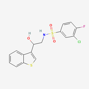 molecular formula C16H13ClFNO3S2 B2452081 N-(2-(benzo[b]thiophen-3-yl)-2-hydroxyethyl)-3-chloro-4-fluorobenzenesulfonamide CAS No. 2034257-39-9