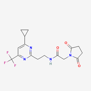 molecular formula C16H17F3N4O3 B2452101 N-(2-(4-环丙基-6-(三氟甲基)嘧啶-2-基)乙基)-2-(2,5-二氧代吡咯烷-1-基)乙酰胺 CAS No. 1396863-39-0