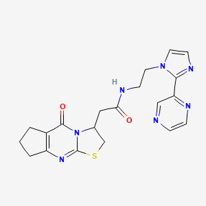 2-{2-oxo-10-thia-1,8-diazatricyclo[7.3.0.0^{3,7}]dodeca-3(7),8-dien-12-yl}-N-{2-[2-(pyrazin-2-yl)-1H-imidazol-1-yl]ethyl}acetamide