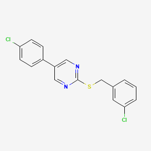 molecular formula C17H12Cl2N2S B2452127 3-Chlorobenzyl 5-(4-chlorophenyl)-2-pyrimidinyl sulfide CAS No. 344281-86-3