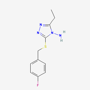molecular formula C11H13FN4S B2452129 3-Ethyl-5-[(4-fluorophenyl)methylthio]-1,2,4-triazole-4-ylamine CAS No. 444285-53-4