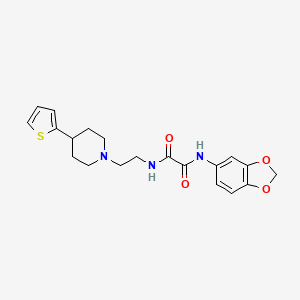 molecular formula C20H23N3O4S B2452149 N1-(benzo[d][1,3]dioxol-5-yl)-N2-(2-(4-(thiophen-2-yl)piperidin-1-yl)ethyl)oxalamide CAS No. 1428363-48-7