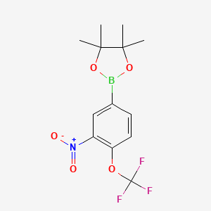 molecular formula C13H15BF3NO5 B2452157 3-硝基-4-(三氟甲氧基)苯基硼酸，pinacol 酯 CAS No. 2096336-45-5