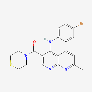 molecular formula C20H19BrN4OS B2452158 (4-((4-溴苯基)氨基)-7-甲基-1,8-萘啶-3-基)(硫代吗啉)甲酮 CAS No. 1251702-86-9