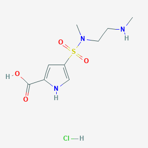 molecular formula C9H16ClN3O4S B2452160 4-[Methyl-[2-(methylamino)ethyl]sulfamoyl]-1H-pyrrole-2-carboxylic acid;hydrochloride CAS No. 2408975-79-9