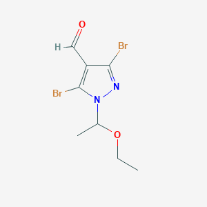 molecular formula C8H10Br2N2O2 B2452172 3,5-二溴-1-(1-乙氧基乙基)-1H-吡唑-4-甲醛 CAS No. 888484-98-8