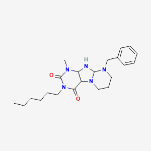 molecular formula C22H29N5O2 B2452181 9-benzyl-3-hexyl-1-methyl-1H,2H,3H,4H,6H,7H,8H,9H-pyrimido[1,2-g]purine-2,4-dione CAS No. 893995-87-4