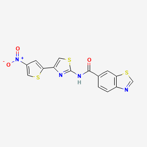 molecular formula C15H8N4O3S3 B2452194 N-[4-(4-硝基噻吩-2-基)-1,3-噻唑-2-基]-1,3-苯并噻唑-6-甲酰胺 CAS No. 681170-99-0