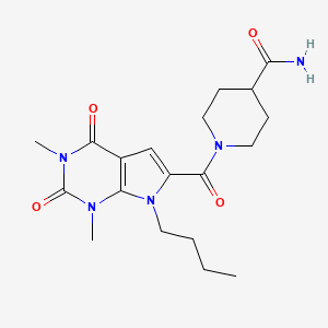 molecular formula C19H27N5O4 B2452216 1-(7-butyl-1,3-dimethyl-2,4-dioxo-2,3,4,7-tetrahydro-1H-pyrrolo[2,3-d]pyrimidine-6-carbonyl)piperidine-4-carboxamide CAS No. 1021134-10-0