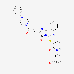 molecular formula C34H36N6O4S B2452224 N-(3-甲氧基苯基)-2-({3-氧代-2-[3-氧代-3-(4-苯基哌嗪-1-基)丙基]-2H,3H-咪唑并[1,2-c]喹唑啉-5-基}硫代)丁酰胺 CAS No. 1104845-85-3