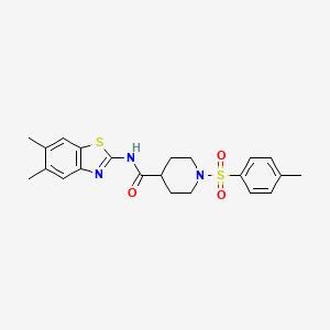 molecular formula C22H25N3O3S2 B2452234 N-(5,6-dimethylbenzo[d]thiazol-2-yl)-1-tosylpiperidine-4-carboxamide CAS No. 941919-14-8