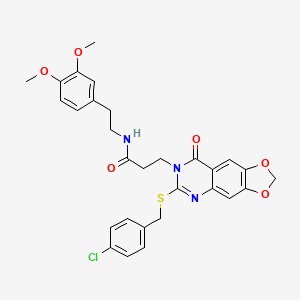 molecular formula C29H28ClN3O6S B2452235 3-(6-((4-chlorobenzyl)thio)-8-oxo-[1,3]dioxolo[4,5-g]quinazolin-7(8H)-yl)-N-(3,4-dimethoxyphenethyl)propanamide CAS No. 688059-61-2
