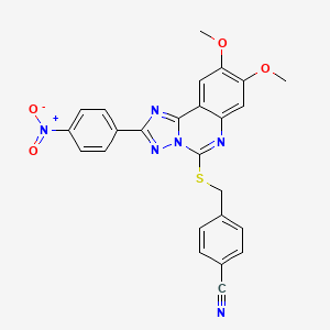 molecular formula C25H18N6O4S B2452240 4-(((8,9-Dimethoxy-2-(4-nitrophenyl)-[1,2,4]triazolo[1,5-c]quinazolin-5-yl)thio)methyl)benzonitrile CAS No. 901877-39-2