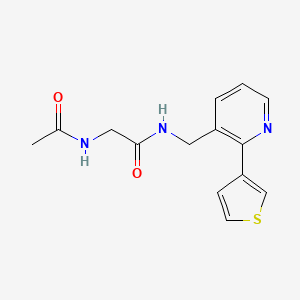molecular formula C14H15N3O2S B2452256 2-acetamido-N-((2-(thiophen-3-yl)pyridin-3-yl)methyl)acetamide CAS No. 2034595-68-9