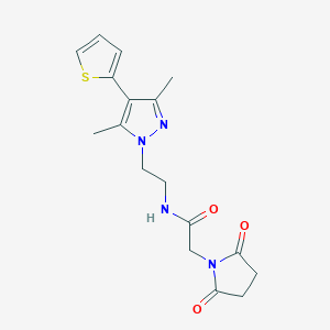 molecular formula C17H20N4O3S B2452260 N-(2-(3,5-dimethyl-4-(thiophen-2-yl)-1H-pyrazol-1-yl)ethyl)-2-(2,5-dioxopyrrolidin-1-yl)acetamide CAS No. 2034355-63-8