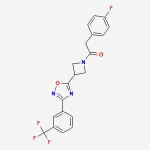molecular formula C20H15F4N3O2 B2452267 2-(4-Fluorophenyl)-1-(3-(3-(3-(trifluoromethyl)phenyl)-1,2,4-oxadiazol-5-yl)azetidin-1-yl)ethanone CAS No. 1396794-61-8