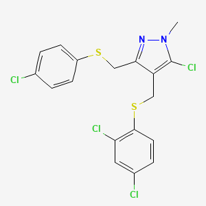 molecular formula C18H14Cl4N2S2 B2452283 (5-chloro-3-{[(4-chlorophenyl)sulfanyl]methyl}-1-methyl-1H-pyrazol-4-yl)methyl 2,4-dichlorophenyl sulfide CAS No. 318234-36-5