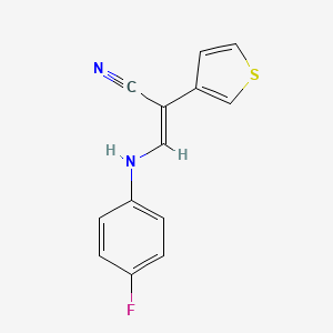 molecular formula C13H9FN2S B2452285 3-(4-Fluoroanilino)-2-(3-thienyl)acrylonitrile CAS No. 477851-22-2