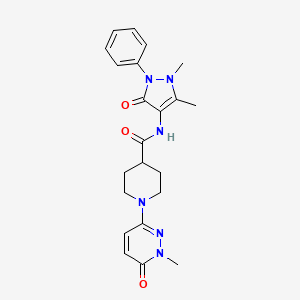molecular formula C22H26N6O3 B2452292 N-(1,5-dimethyl-3-oxo-2-phenyl-2,3-dihydro-1H-pyrazol-4-yl)-1-(1-methyl-6-oxo-1,6-dihydropyridazin-3-yl)piperidine-4-carboxamide CAS No. 1421523-88-7