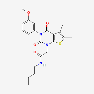 molecular formula C21H25N3O4S B2452296 N-butyl-2-(3-(3-methoxyphenyl)-5,6-dimethyl-2,4-dioxo-3,4-dihydrothieno[2,3-d]pyrimidin-1(2H)-yl)acetamide CAS No. 958605-36-2
