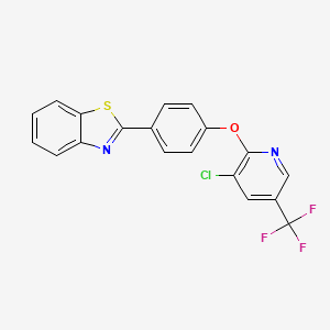 molecular formula C19H10ClF3N2OS B2452297 2-(4-Benzothiazol-2-ylphenoxy)-3-chloro-5-(trifluoromethyl)pyridine CAS No. 1023553-54-9