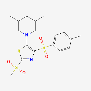 molecular formula C18H24N2O4S3 B2452299 5-(3,5-Dimethylpiperidin-1-yl)-2-(methylsulfonyl)-4-tosylthiazole CAS No. 896678-06-1