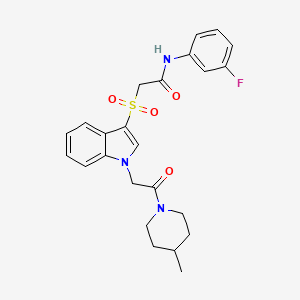molecular formula C24H26FN3O4S B2452300 N-(3-氟苯基)-2-((1-(2-(4-甲基哌啶-1-基)-2-氧代乙基)-1H-吲哚-3-基)磺酰基)乙酰胺 CAS No. 878059-43-9