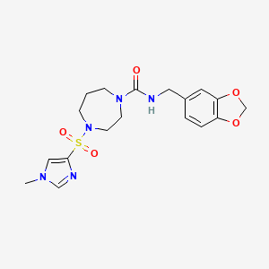 molecular formula C18H23N5O5S B2452301 N-(苯并[d][1,3]二氧杂环-5-基甲基)-4-((1-甲基-1H-咪唑-4-基)磺酰基)-1,4-二氮杂环-1-甲酰胺 CAS No. 1904084-77-0