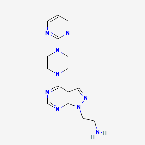 molecular formula C15H19N9 B2452304 2-(4-(4-(Pyrimidin-2-yl)piperazin-1-yl)-1H-pyrazolo[3,4-d]pyrimidin-1-yl)ethanamine CAS No. 1105196-41-5