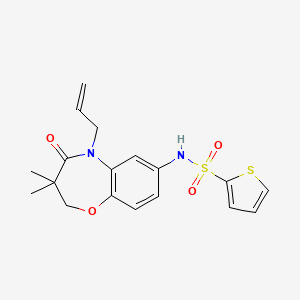 molecular formula C18H20N2O4S2 B2452308 N-(5-烯丙基-3,3-二甲基-4-氧代-2,3,4,5-四氢苯并[b][1,4]恶二嗪-7-基)噻吩-2-磺酰胺 CAS No. 922104-08-3