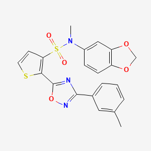 molecular formula C21H17N3O5S2 B2452311 N-(1,3-benzodioxol-5-yl)-N-methyl-2-[3-(3-methylphenyl)-1,2,4-oxadiazol-5-yl]thiophene-3-sulfonamide CAS No. 1105196-01-7