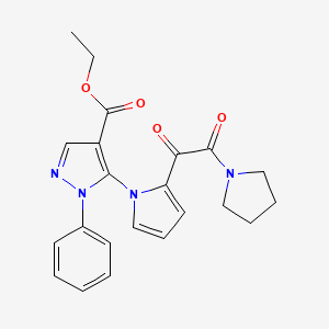 molecular formula C22H22N4O4 B2452314 ethyl 5-{2-[2-oxo-2-(1-pyrrolidinyl)acetyl]-1H-pyrrol-1-yl}-1-phenyl-1H-pyrazole-4-carboxylate CAS No. 477709-26-5