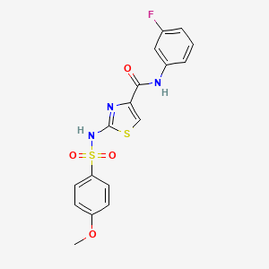 molecular formula C17H14FN3O4S2 B2452327 N-(3-fluorophenyl)-2-(4-methoxyphenylsulfonamido)thiazole-4-carboxamide CAS No. 1021030-45-4