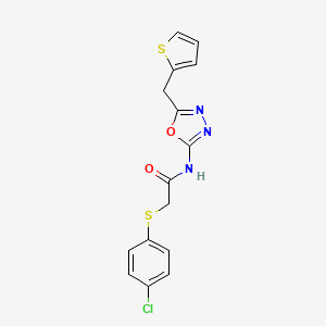 molecular formula C15H12ClN3O2S2 B2452329 2-((4-chlorophenyl)thio)-N-(5-(thiophen-2-ylmethyl)-1,3,4-oxadiazol-2-yl)acetamide CAS No. 1021052-05-0