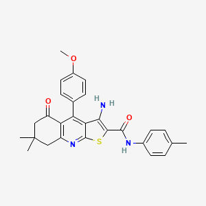 molecular formula C28H27N3O3S B2452337 3-氨基-4-(4-甲氧基苯基)-7,7-二甲基-N-(4-甲基苯基)-5-氧代-6,8-二氢噻吩并[2,3-b]喹啉-2-甲酰胺 CAS No. 892214-29-8