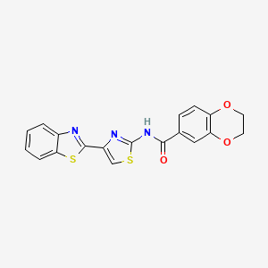 molecular formula C19H13N3O3S2 B2452345 N-[4-(1,3-苯并噻唑-2-基)-1,3-噻唑-2-基]-2,3-二氢-1,4-苯并二氧杂环己烷-6-甲酰胺 CAS No. 477552-97-9