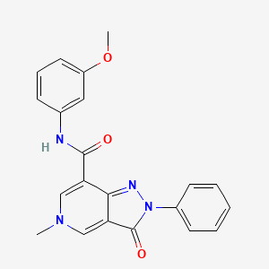 molecular formula C21H18N4O3 B2452348 N-(3-methoxyphenyl)-5-methyl-3-oxo-2-phenyl-3,5-dihydro-2H-pyrazolo[4,3-c]pyridine-7-carboxamide CAS No. 921507-62-2