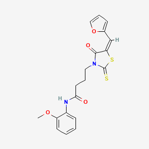 molecular formula C19H18N2O4S2 B2452355 (E)-4-(5-(furan-2-ylmethylene)-4-oxo-2-thioxothiazolidin-3-yl)-N-(2-methoxyphenyl)butanamide CAS No. 637318-82-2