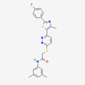 molecular formula C24H21FN4OS2 B2452360 N-(3,5-dimethylphenyl)-2-((6-(2-(4-fluorophenyl)-4-methylthiazol-5-yl)pyridazin-3-yl)thio)acetamide CAS No. 923679-41-8