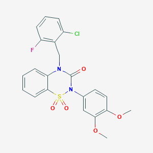 molecular formula C22H18ClFN2O5S B2452370 4-(2-chloro-6-fluorobenzyl)-2-(3,4-dimethoxyphenyl)-2H-1,2,4-benzothiadiazin-3(4H)-one 1,1-dioxide CAS No. 942034-72-2