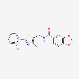 molecular formula C19H15ClN2O3S B2452371 N-((2-(2-chlorophenyl)-4-methylthiazol-5-yl)methyl)benzo[d][1,3]dioxole-5-carboxamide CAS No. 1421524-50-6